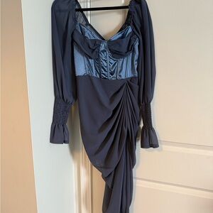 PrettyLittleThing Blue Ruched Gown with Sweetheart Neckline